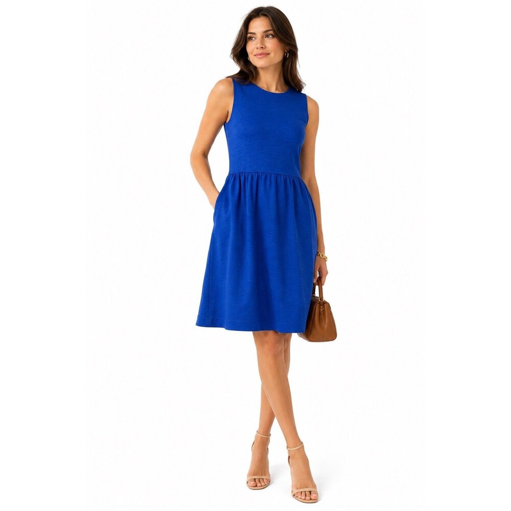 J.Crew Blue Sleeveless Fit & Flare Dress Large Cotton Stretch Knit Midi Preppy